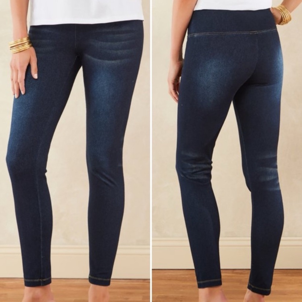 NWT Soft Surroundings EasyGoing Leggings Pull-On Pants Faux Denim Medium Petite